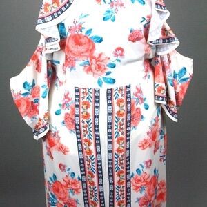 Flying Tomato Floral Ruffle Dress - White, Red, Blue